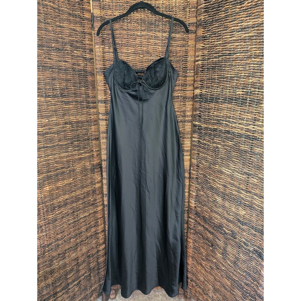 NWT Princess Polly Fadyen Satin Maxi Dress US 8 Black Lace Babydoll Whimsigoth